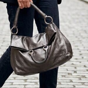 Plinio Visona Italia 1959 Pewter Leather Satchel Tote  Hobo Purse Handbag
